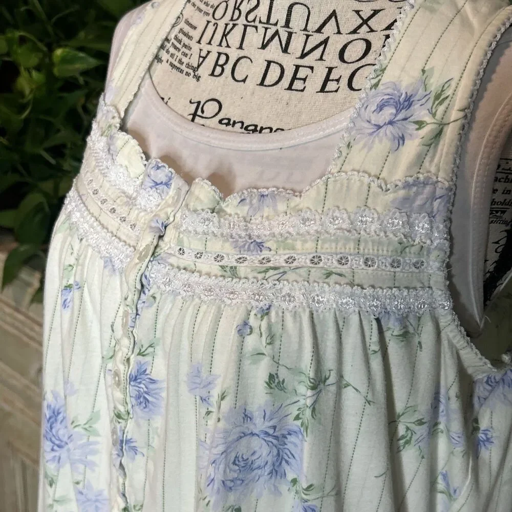 Celestial Dreams Sleeveless Nightgown Yellow Blue White Floral Housedress Medium